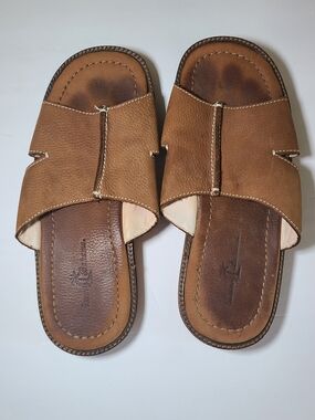 Tommy Bahama Brown Leather Slide Sandals Mens Size 10